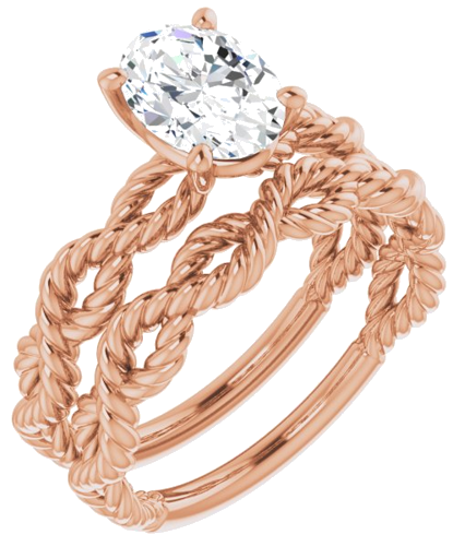 Sužadėtuvių Žiedas „Twisted Rope Solitaire“ 417 Rožinis Aukso Oval 8mm x 6mm (6)