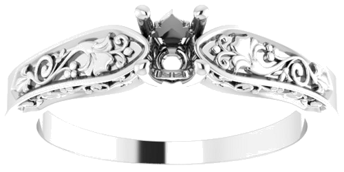 Sužadėtuvių Žiedas „Floral Solitaire“ 585 Baltojo Aukso Round 4.1mm (3)