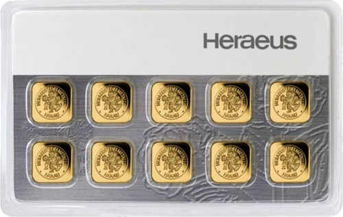 10 x 1 g (MultiCard) Investment gold bars, Heraeus (1)