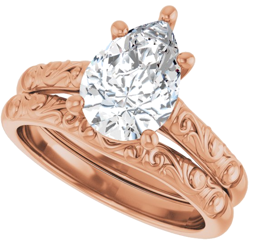 14K Rose 10x7 mm Pear Solitaire Engagement Ring Mounting (10)