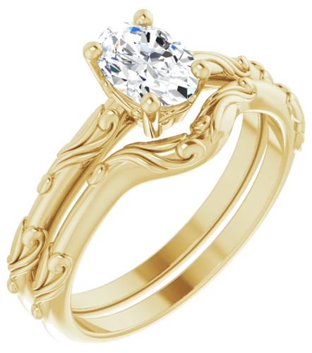 14K Yellow 7x5 mm Oval Solitaire Scroll Engagement Ring Mounting (6)