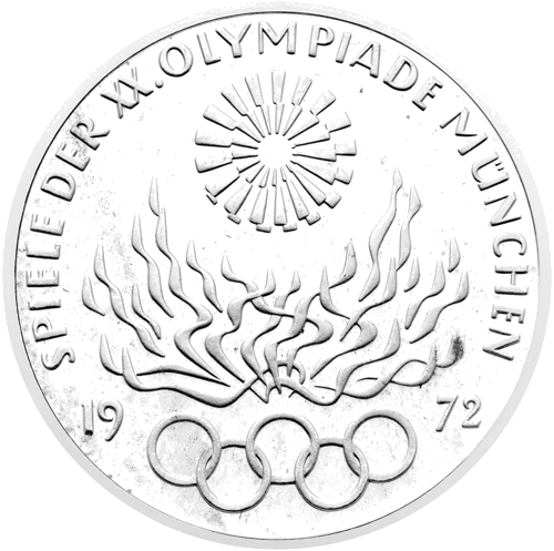 1972 Мюнхен Олимпийски игри Германия 10 марки сребърна монета (1)
