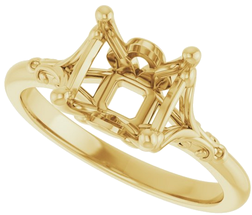 14K Yellow 7 mm Asscher Solitaire Engagement Ring Mounting (5)