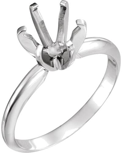14K White 7.3-7.7 mm Round Pre-Notched 6-Prong Solitaire Ring Mounting (1)