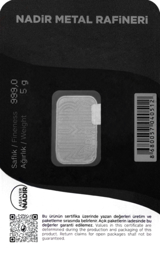 5 гр. Сребърно кюлче .999 Nadir Metal Rafineri (2)