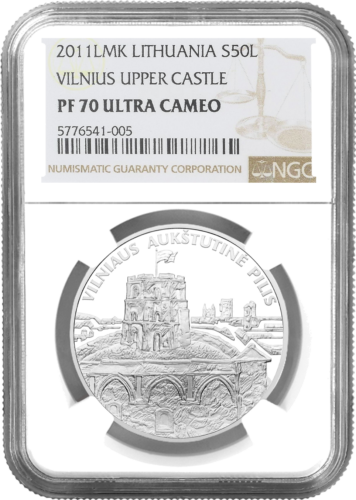 2011 Vilniaus Aukštutinė pilis Lietuva 50 litų sidabrinė moneta PF 70 ULTRA CAMEO (1)