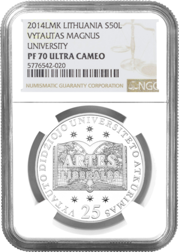 2014 Restoration of Vytautas Magnus University Lithuania 50 litas silver coin PF 70 ULTRA CAMEO (1)