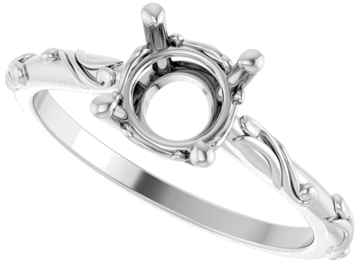 14K White 7 mm Round Solitaire Scroll Engagement Ring Mounting (5)