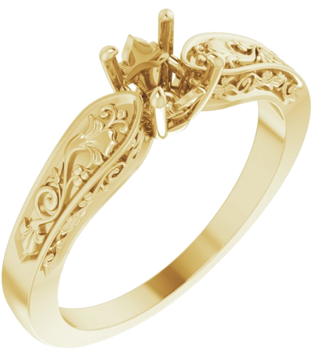14K Yellow 5.2 mm Round Floral Solitaire Engagement Ring Mounting (1)