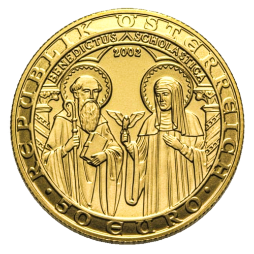 50 евро св. Бенедикт и св. Схоластика 2002 Австрия золотая монета (1)