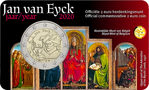 2020 Belgija Jan van Eyck 2 eurų BU moneta kortelėje (1)