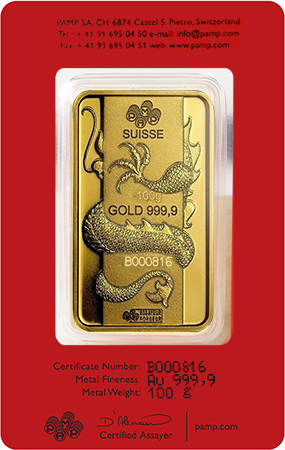 100 g Investment Gold Bar 2012 Year of the Dragon PAMP (3)