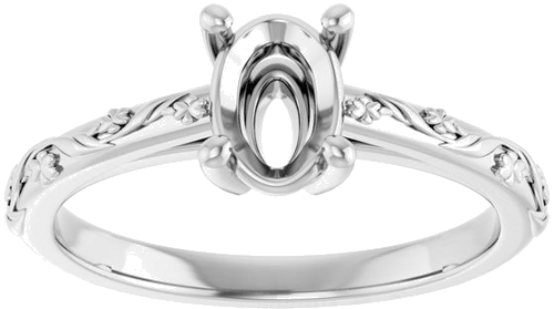 14K White 7x5 mm Oval Solitaire Engagement Ring Mounting (3)