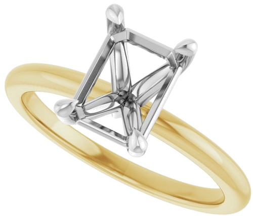 14K Yellow White 8x6 mm Emerald Solitaire Engagement Ring Mounting (5)