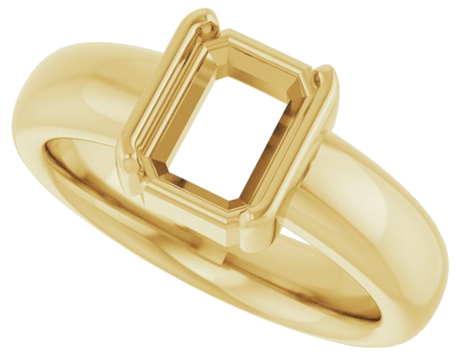 14K Yellow 8 x 6 mm Emerald Half Bezel Solitaire Engagement Ring Mounting (5)