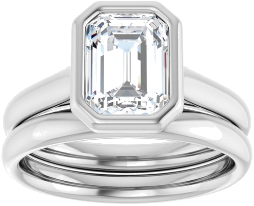 Sužadėtuvių Žiedas „Bezel-Set Solitaire“ 585 Baltojo Aukso Emerald 8mm x 6mm (8)