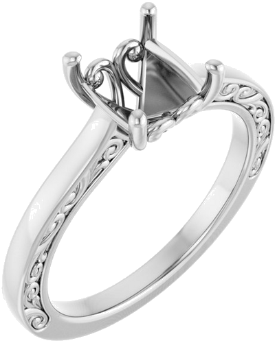 14K White  7 mm Cushion Solitaire Engagement Ring Mounting (1)