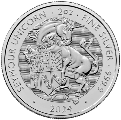 2024 Didžioji Britanija Karalienės žvėrys Vienaragis 2 oz sidabrinė moneta (1)