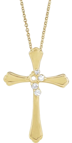 14K Yellow 1-Stone 1 8 CTW Natural Diamond Semi-Set Family Cross 16-18  Necklace (1)