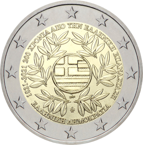 2021 Grieķija Grieķijas revolūcija 2 eiro monēta (1)