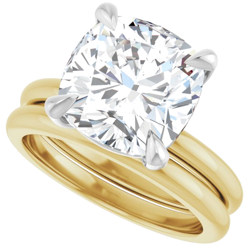 14K Yellow White 10x10 mm Cushion Solitaire Engagement Ring Mounting (9)