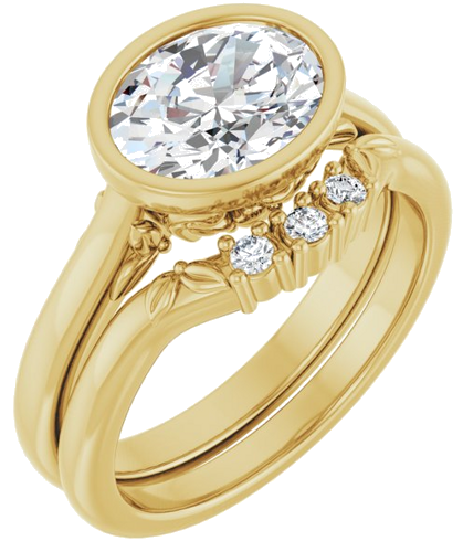 Sužadėtuvių Žiedas „Bezel-Set“ 585 Geltonojo Aukso Oval 9mm x 7mm (6)