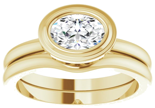 Sužadėtuvių Žiedas „Bezel-Set Solitaire“ 585 Geltonojo Aukso Oval 7mm x 5mm (8)