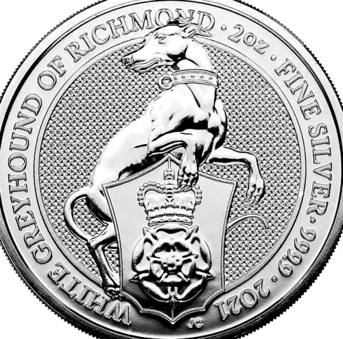 2 oz Baltasis Ričmondo Kurtas 2021 Karalienės žvėrys Sidabrinė moneta (2)