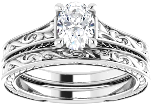 14K White 7x5 mm Oval Engagement Ring Mounting (8)