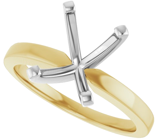 14K Yellow White 9x7 mm Emerald Solitaire Engagement Ring Mounting (5)