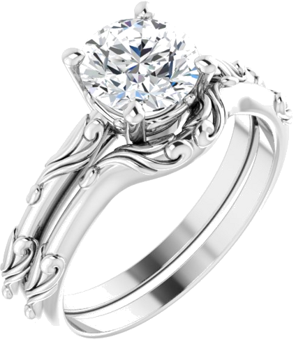 Sužadėtuvių Žiedas „Solitaire Scroll“ 585 Baltojo Aukso Round 7mm (6)
