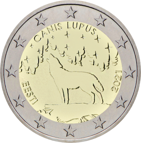 2021 Estija Vilkas (Canis Lupus) 2 eurų moneta (1)