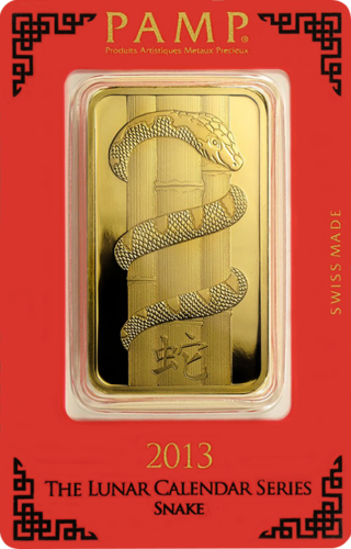 100 g Investment Gold Bar 2013 Year of the Snake PAMP (2)