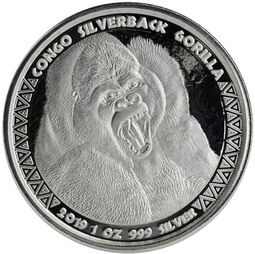 2019 Сребърна монета от 1 унция Silverback Gorilla Congo (1)
