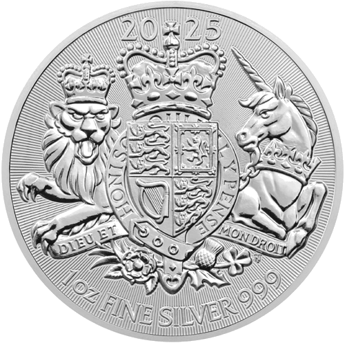 1 oz Karaliskie ģerbo 2025 Apvienotā Karaliste Sudraba monēta (1)