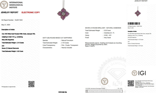 Baltais zelta paklājs Roze ar 7 dabīgajiem briljantiem un 60 safīriem E-F / VS1-VVS2 (5)