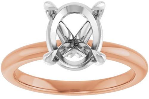 14K Rose White 10x8 mm Oval Solitaire Engagement Ring Mounting (3)