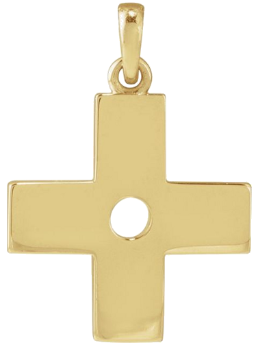 14K Yellow 4 mm Round Bezel-Set Gratitude Cross Pendant Mounting (3)