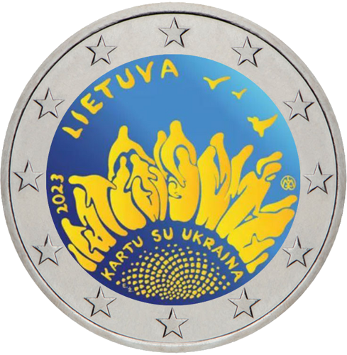 2023 Литва Вместе с Украиной 2-евровая монета (цветная) (1)