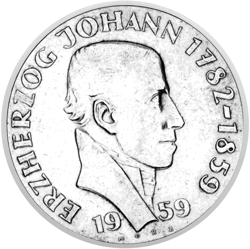 25 šilingai Ekshercogas Johanas 1959 Austrija sidabrinė moneta (1)
