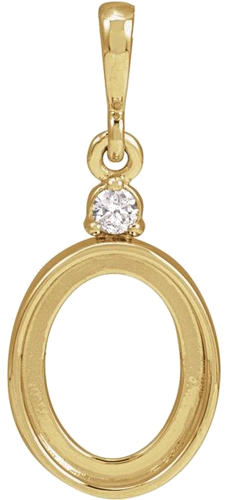 14K Yellow 12x10 mm Oval .03 CT Natural Diamond Semi-Set Cabochon Pendant (1)