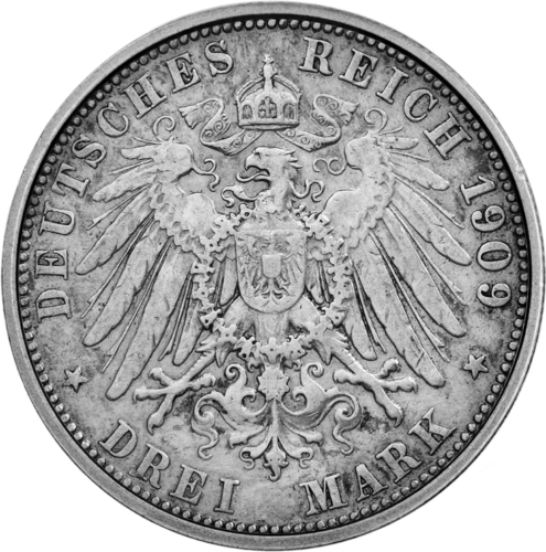 Сребърна монета на Германската империя с номинал 3 марки Вилхелм II (1908-1912) (2)