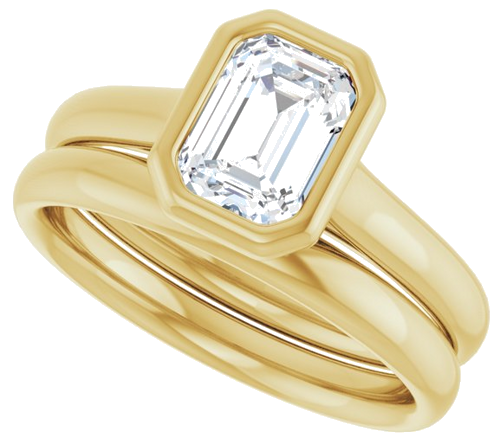 Sužadėtuvių Žiedas „Bezel-Set Solitaire“ 585 Geltonojo Aukso Emerald 7mm x 5mm (10)