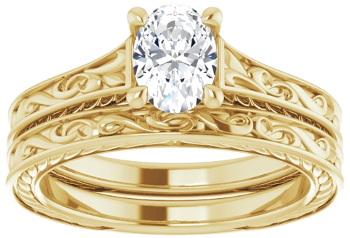 Sužadėtuvių Žiedas „Scroll Solitaire“ 585 Geltonojo Aukso Oval 7mm x 5mm (8)
