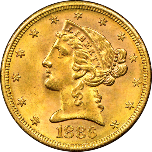 5 долларов Половина орла США (1866-1908) золотая монета (1)