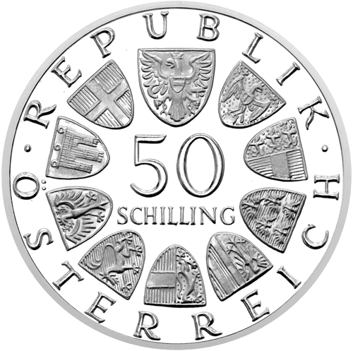 50 шиллингов Франц Шуберт 1978 Австрия серебряная монета (2)