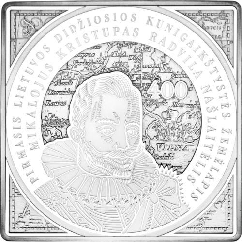 2013 Карта на LDK 400 години Литва сребърна монета от 100 литаса (1)