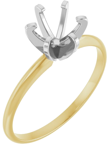 14K Yellow White 6.0-6.6 mm Round 6-Prong Solitaire Engagement Ring Mounting (1)