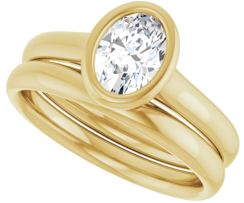 Sužadėtuvių Žiedas „Bezel-Set Solitaire“ 585 Geltonojo Aukso Oval 7mm x 5mm (10)