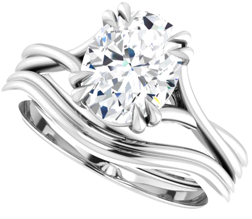 14K White 9x7 mm Oval Solitaire Engagement Ring Mounting (10)